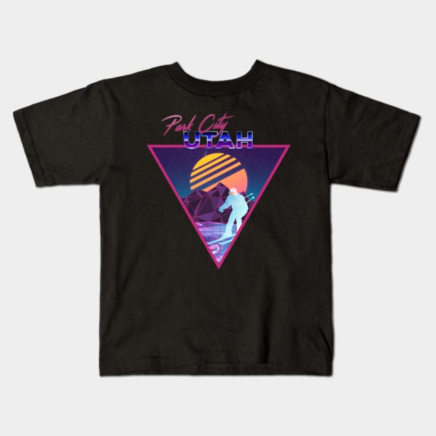 Retro Vaporwave Ski Mountain | Park City Utah | Shirts, Stickers, and More! Kids T-Shirt by KlehmInTime